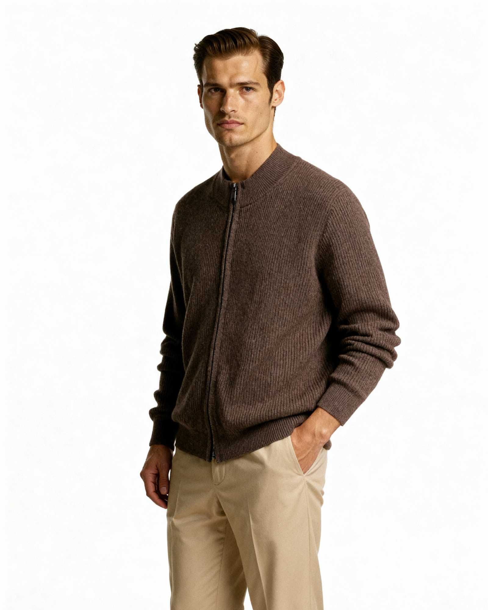 The Mohair - Full zip ribbed mock neck cardigan