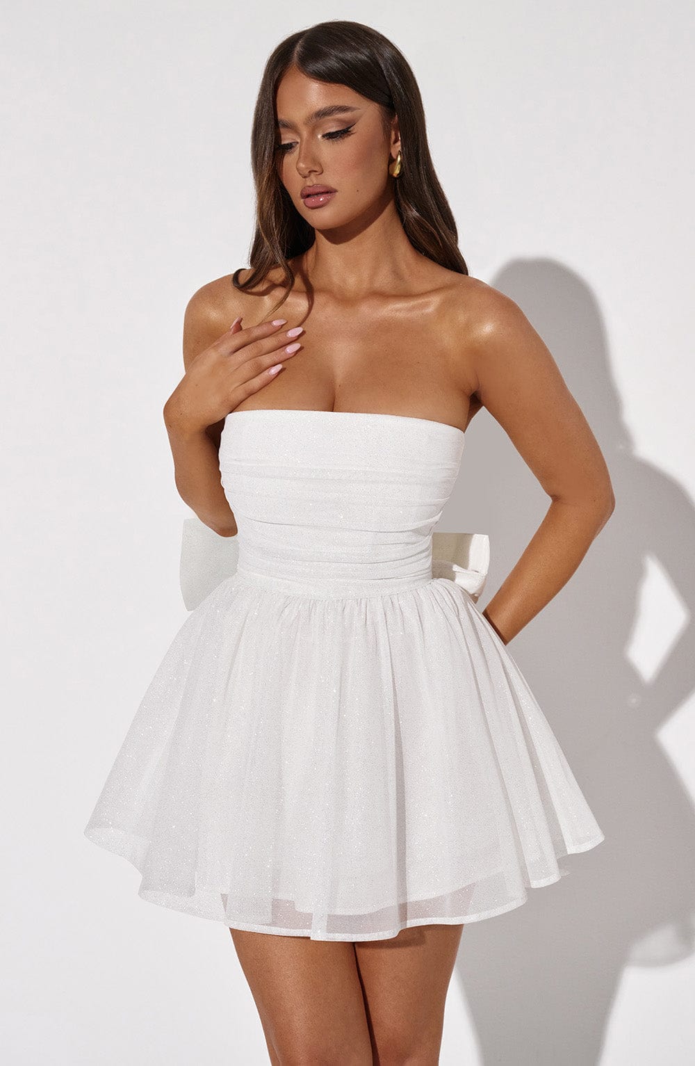 Katrina - Ivory sparkle tulle strapless mini dress