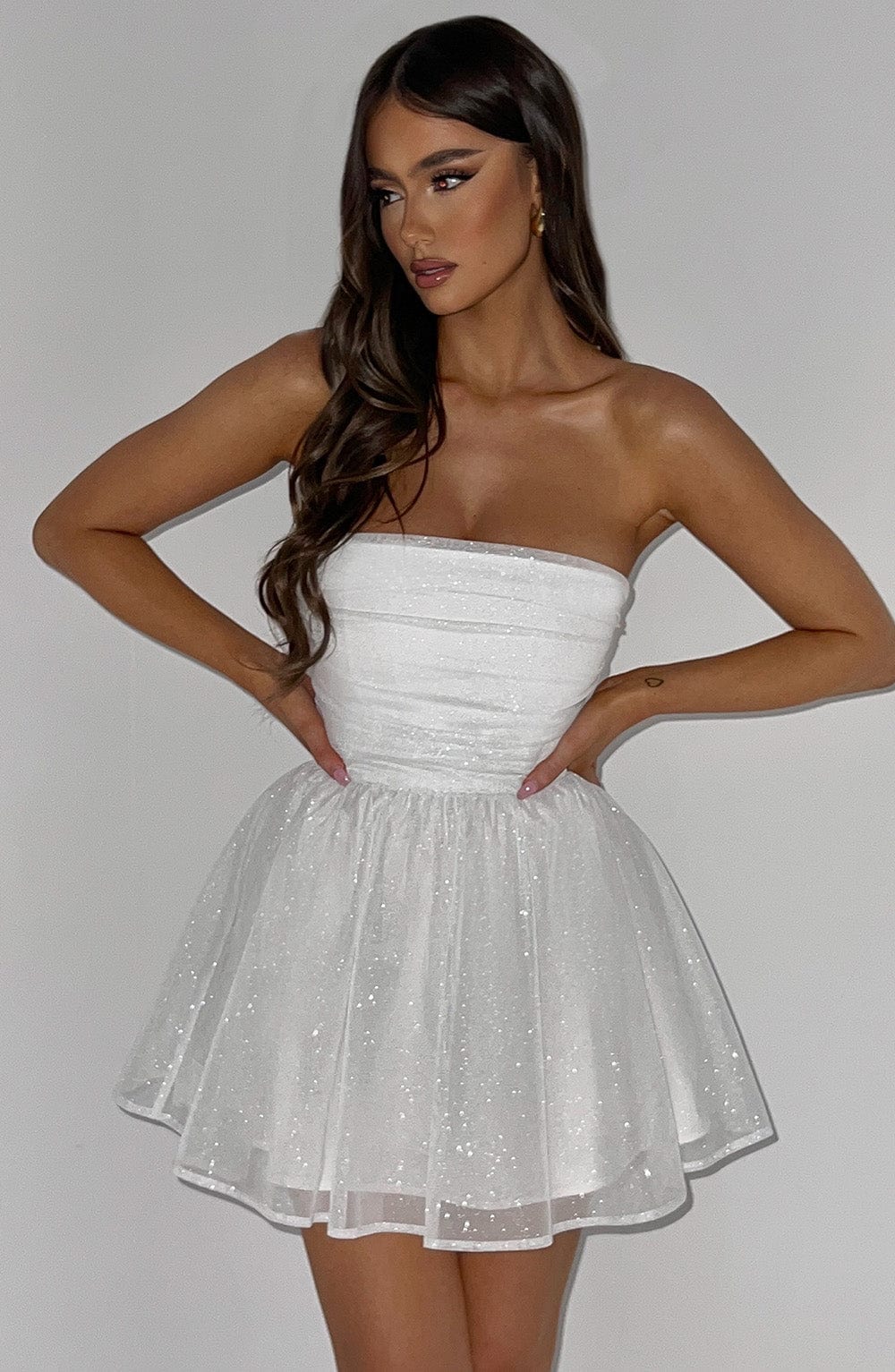 Katrina - Ivory sparkle tulle strapless mini dress