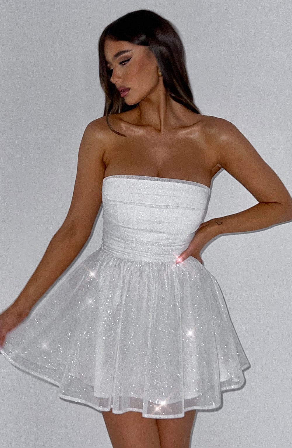 Katrina - Ivory sparkle tulle strapless mini dress