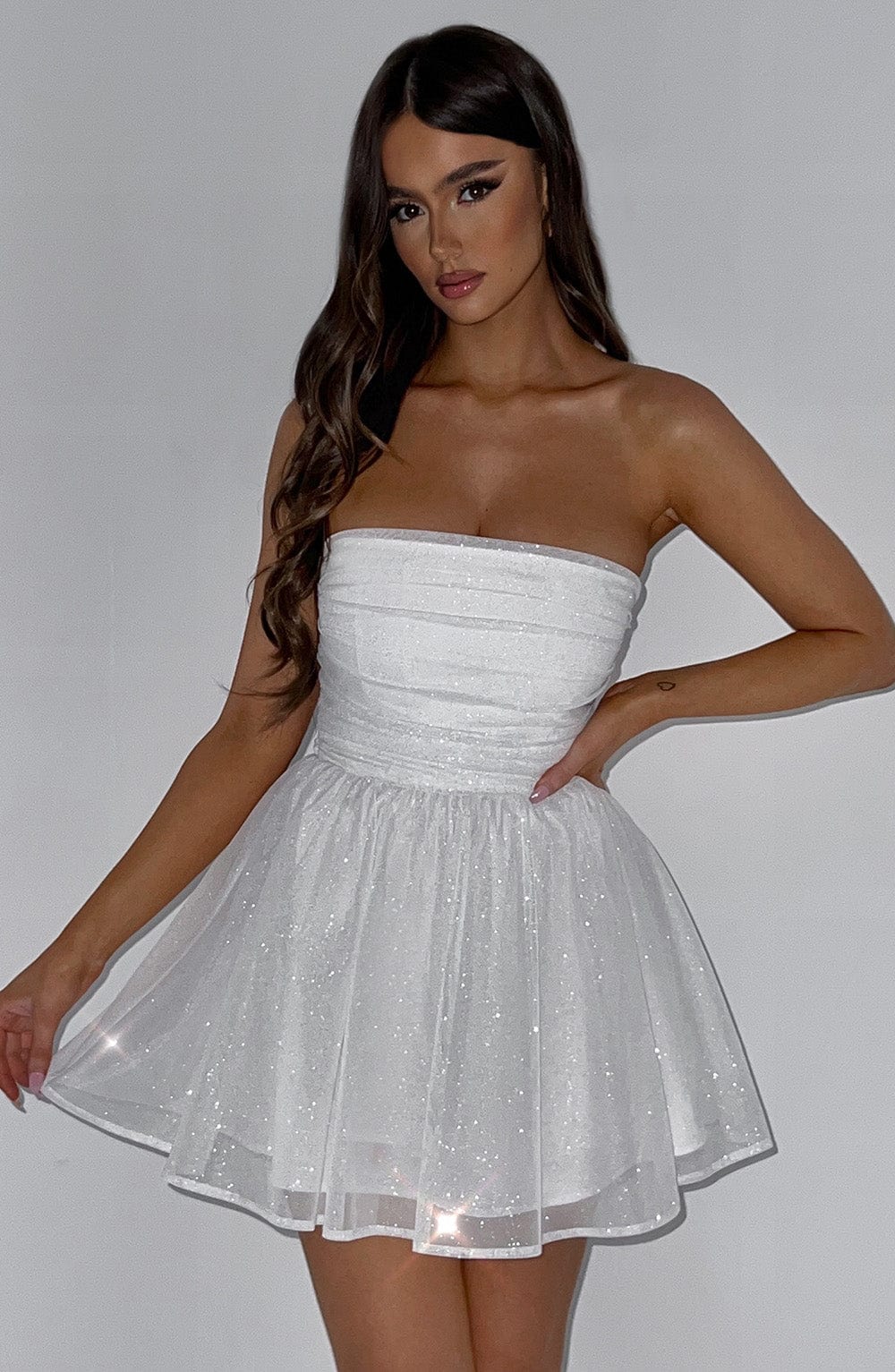 Katrina - Ivory sparkle tulle strapless mini dress