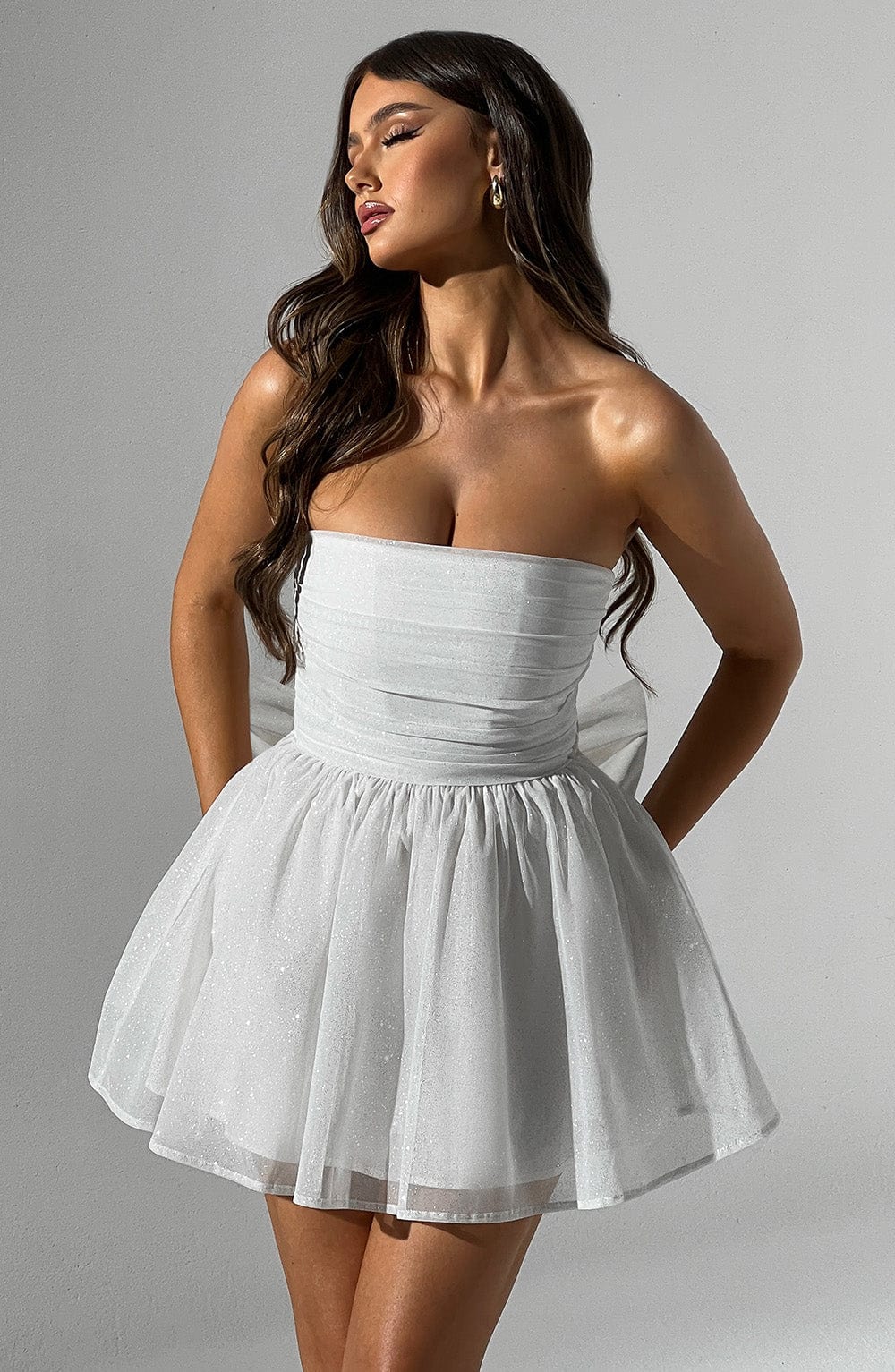 Katrina - Ivory sparkle tulle strapless mini dress