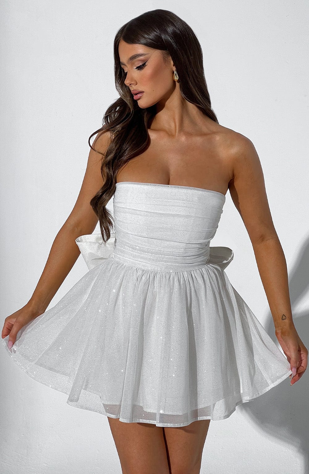 Katrina - Ivory sparkle tulle strapless mini dress