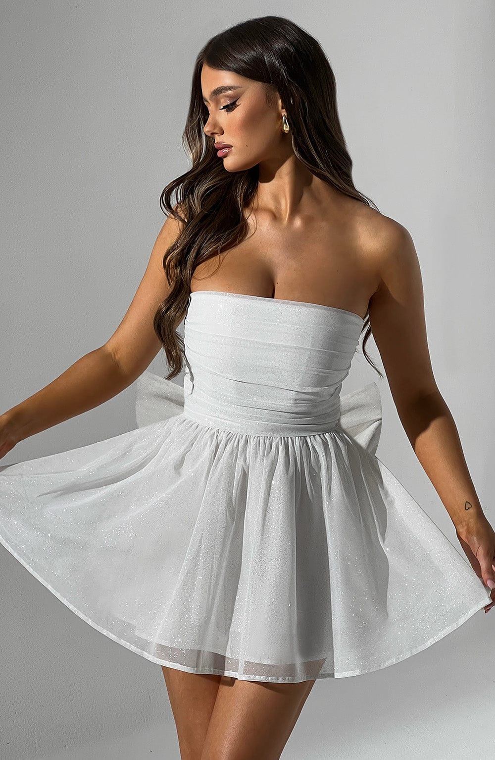 Katrina - Ivory sparkle tulle strapless mini dress