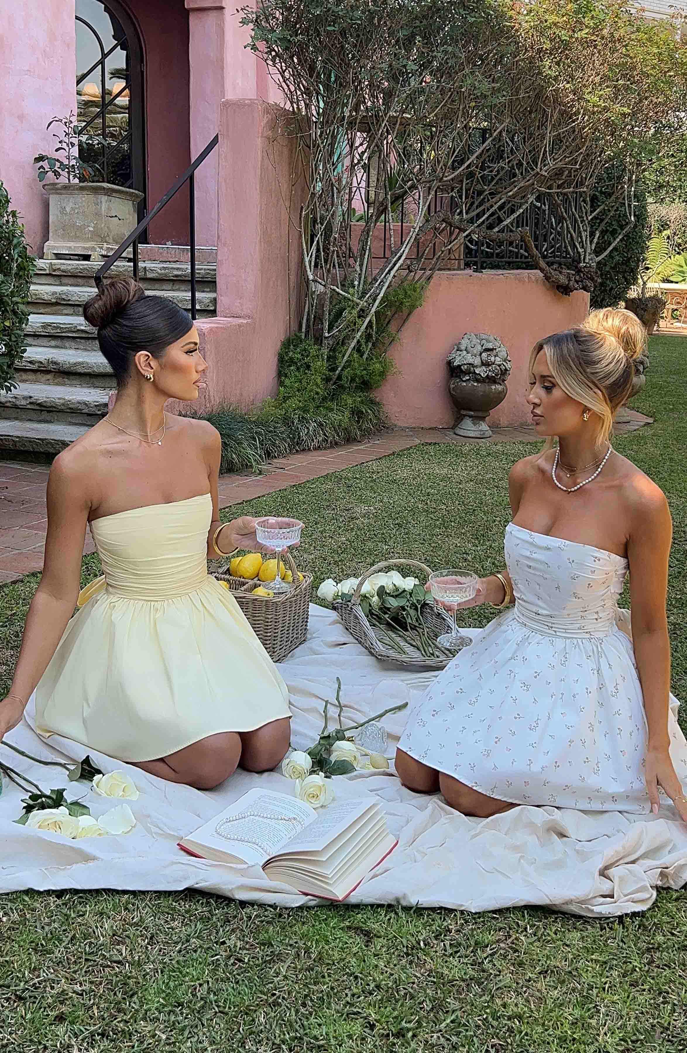 Katrina - Lemon strapless ruched mini dress with bow