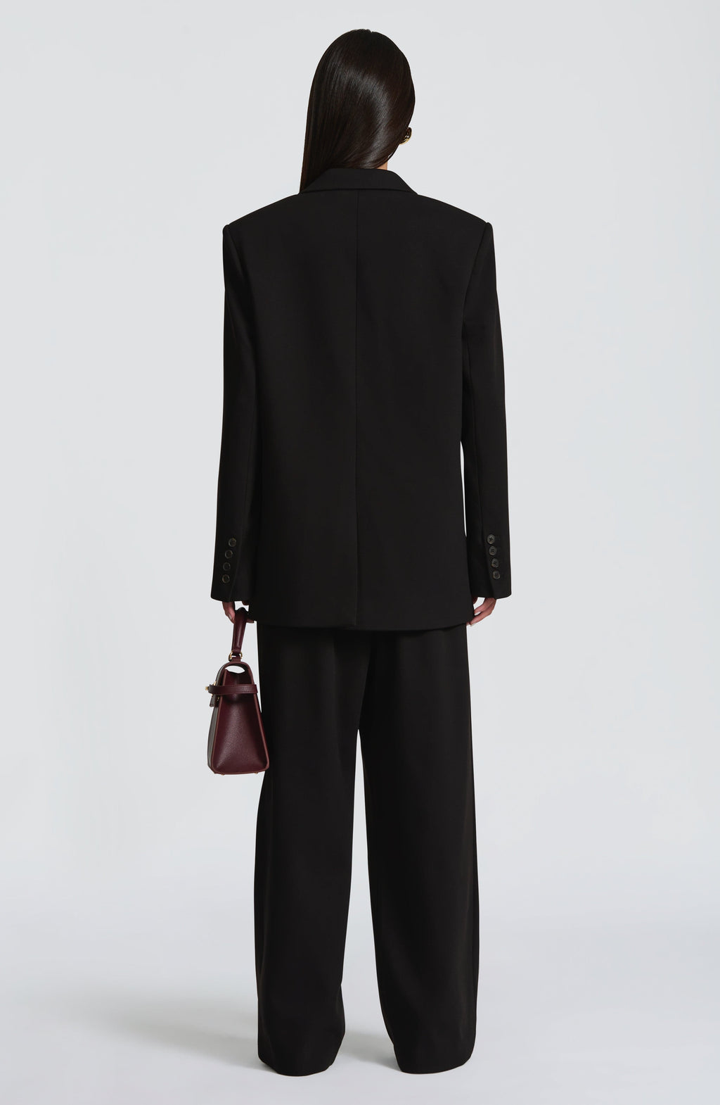 Kirsty - Black pleated low-rise wide-leg trousers