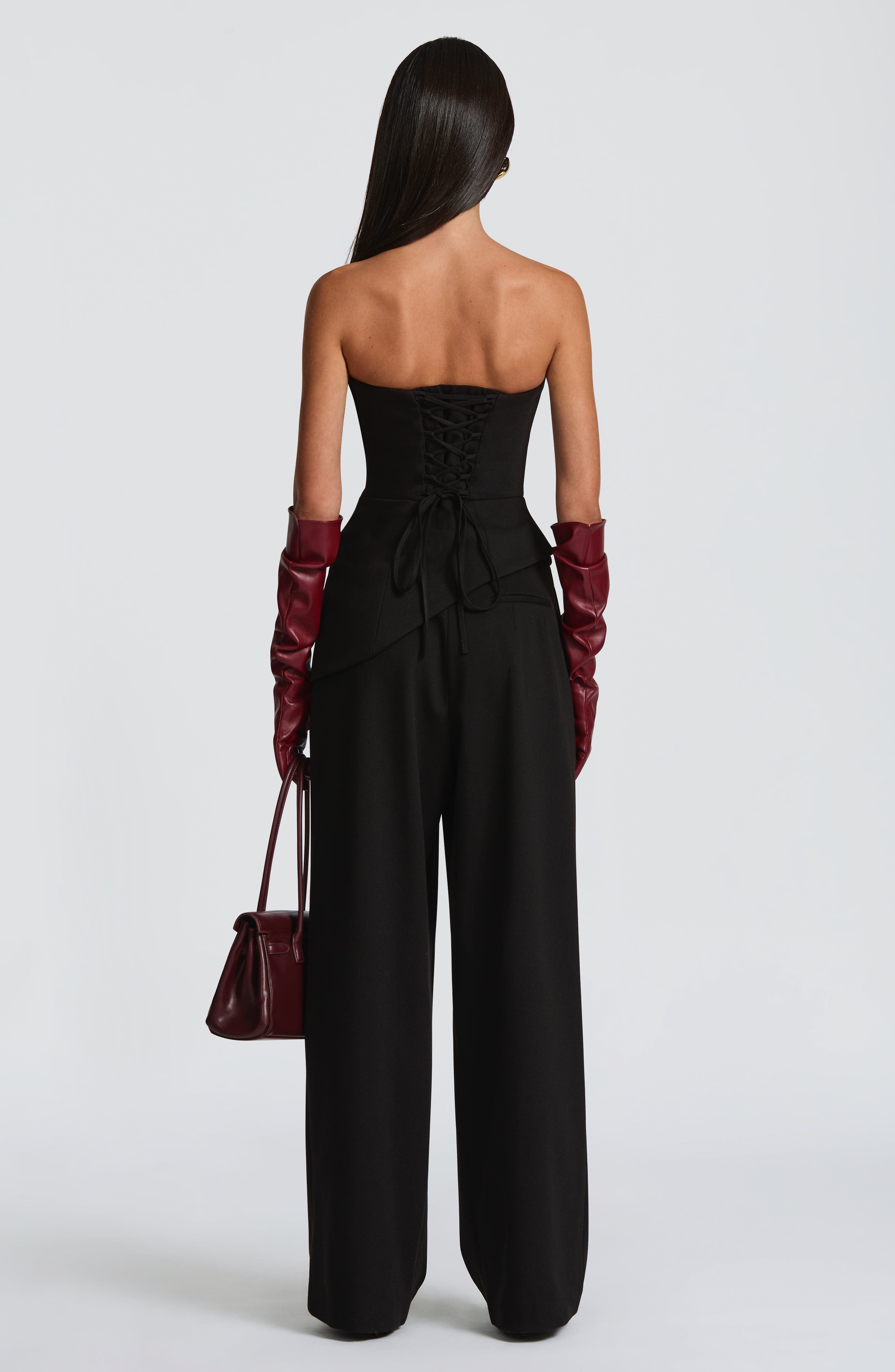 Kirsty - Black pleated low-rise wide-leg trousers