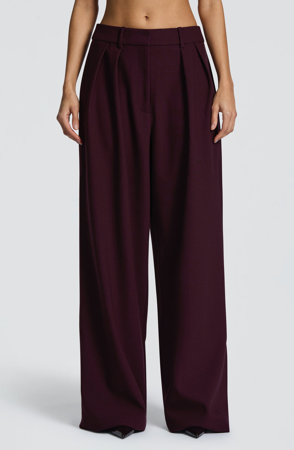 Kirsty - Plum pleated low-rise wide-leg trousers