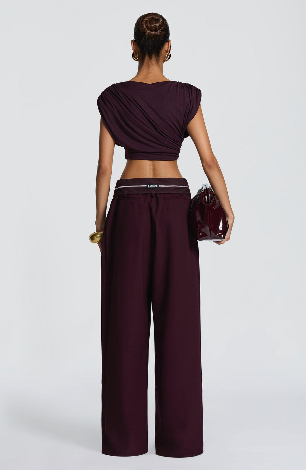 Kirsty - Plum pleated low-rise wide-leg trousers