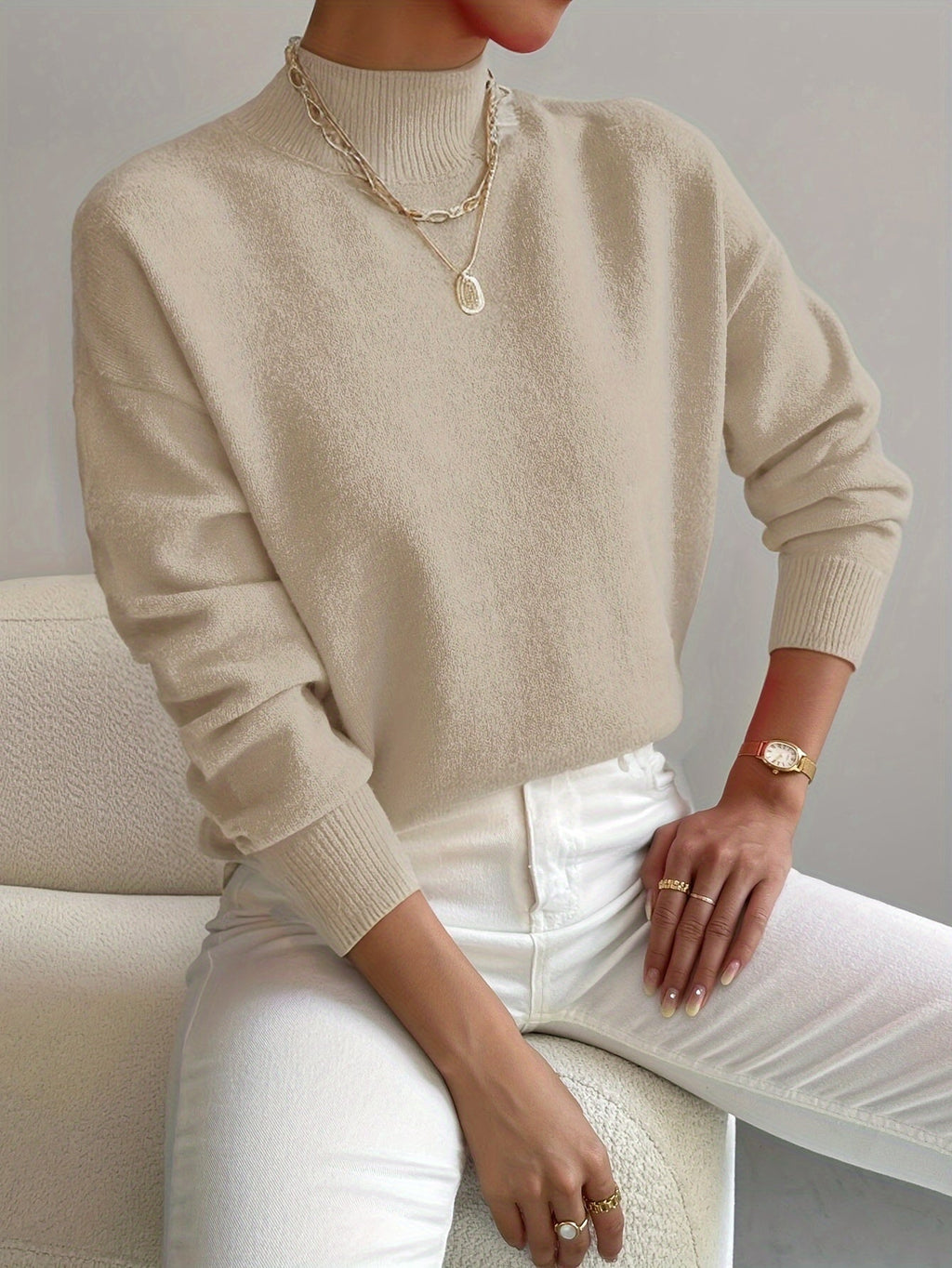 Sophie - Mock neck soft knit oversized jumper