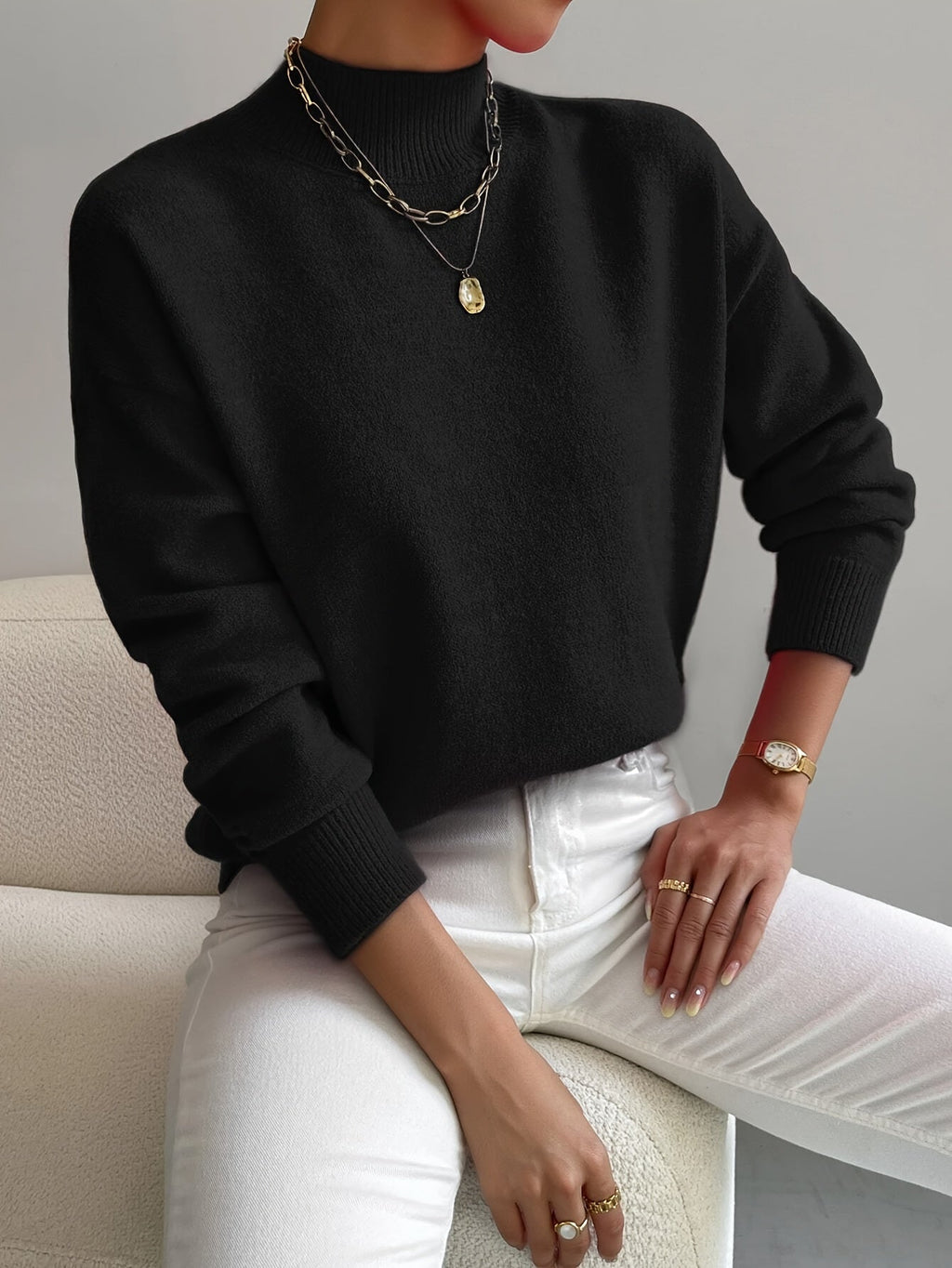Sophie - Mock neck soft knit oversized jumper