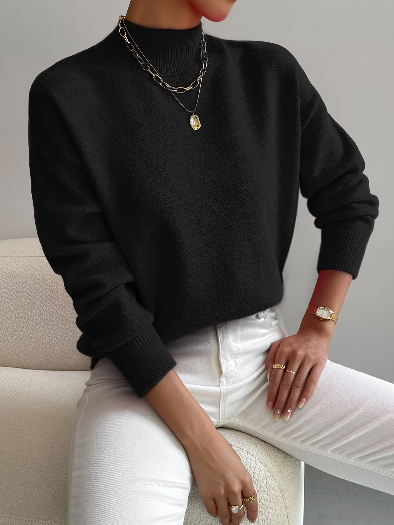 Sophie - Mock neck soft knit oversized jumper