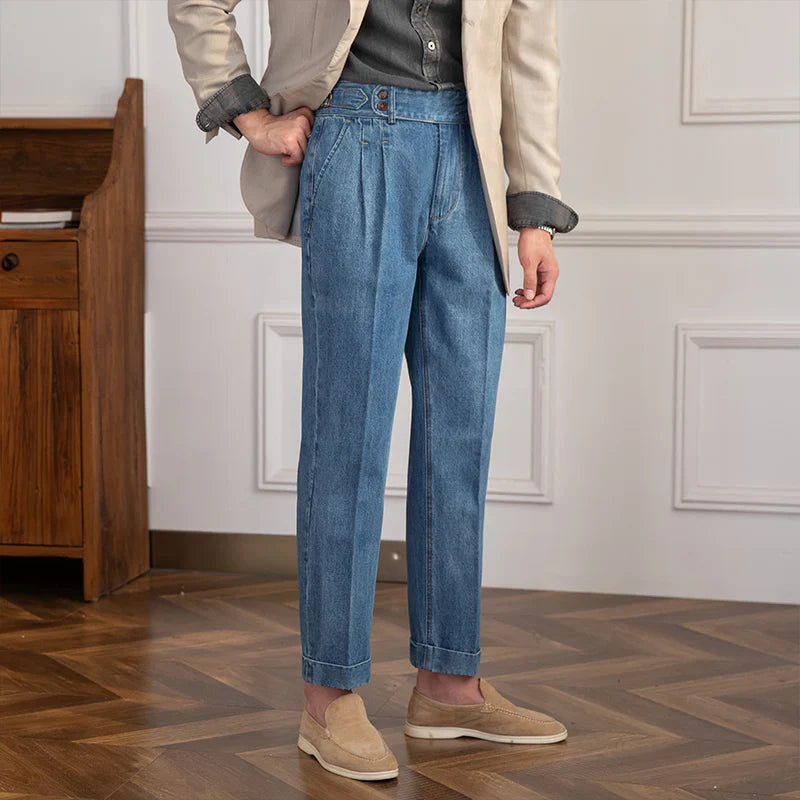 The Ivy League Pleated Denim Trousers