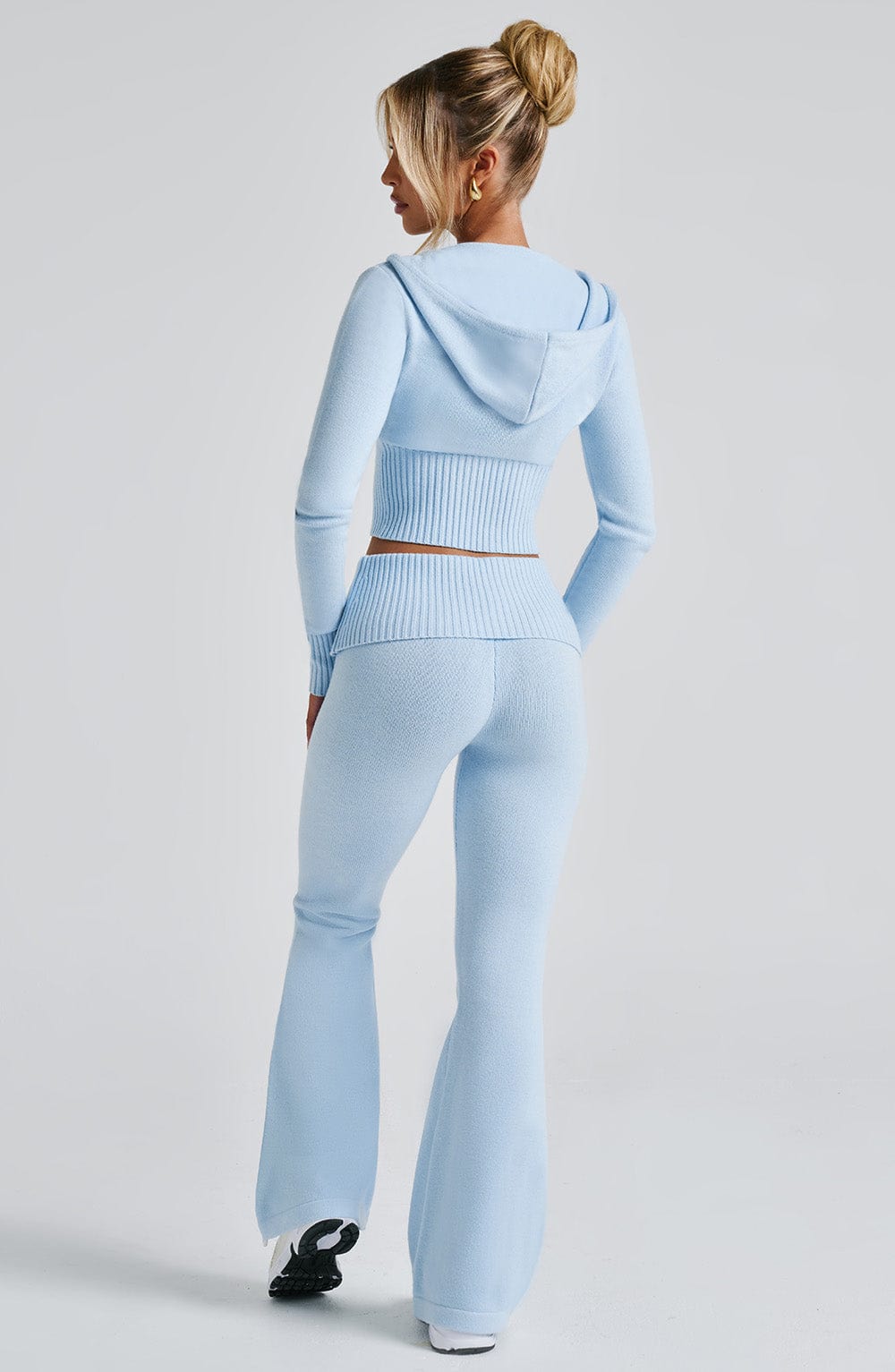 Portia - Soft knit baby blue co-ord set with zip hoodie & flared trousers
