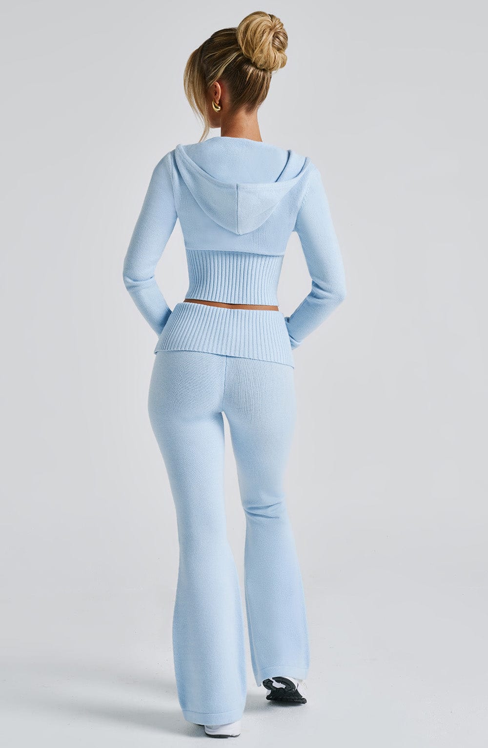 Portia - Soft knit baby blue co-ord set with zip hoodie & flared trousers
