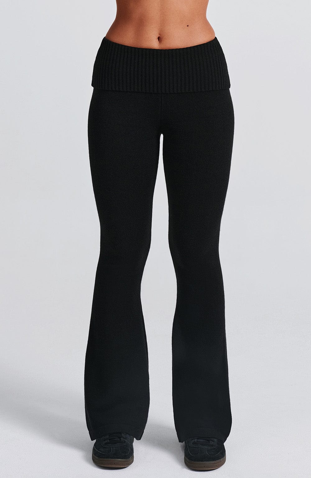 Portia - Soft knit black co-ord set with zip hoodie & flared trousers