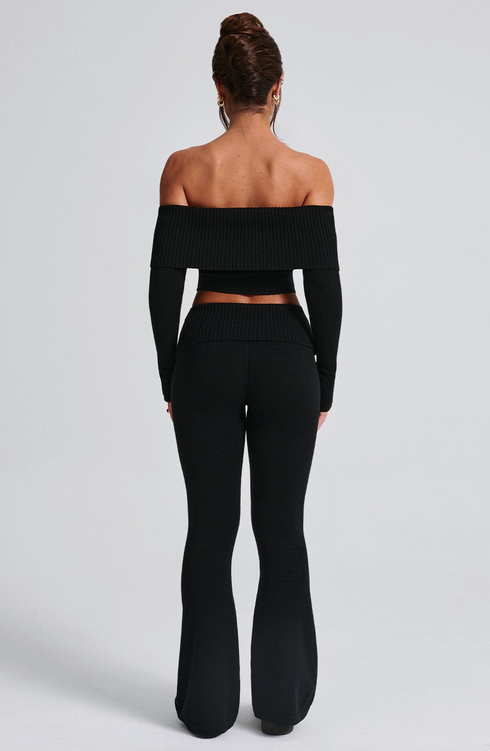 Portia - Soft knit black co-ord set with zip hoodie & flared trousers