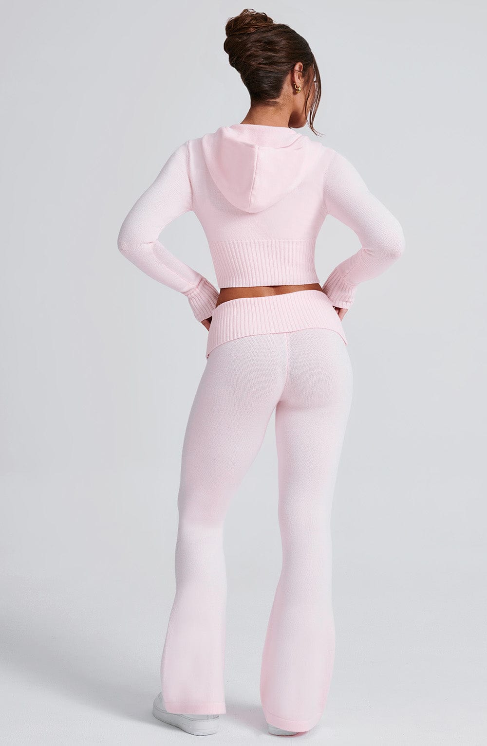 Portia - Soft knit baby pink co-ord set with zip hoodie & flared trousers