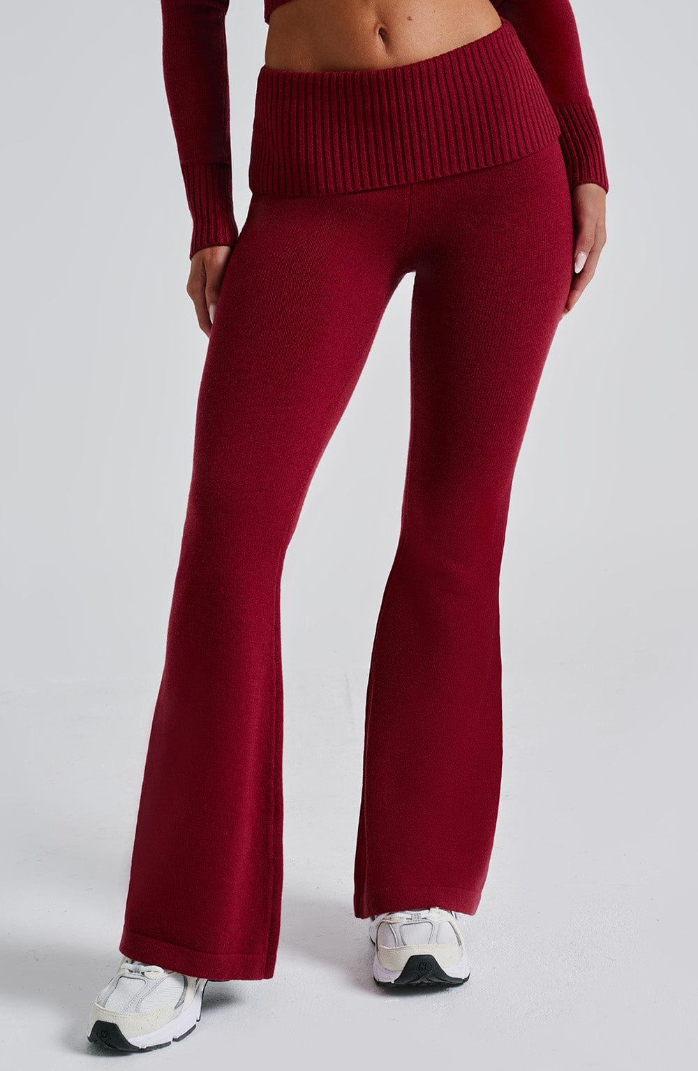 Portia - Soft knit burgundy co-ord set with zip hoodie & flared trousers