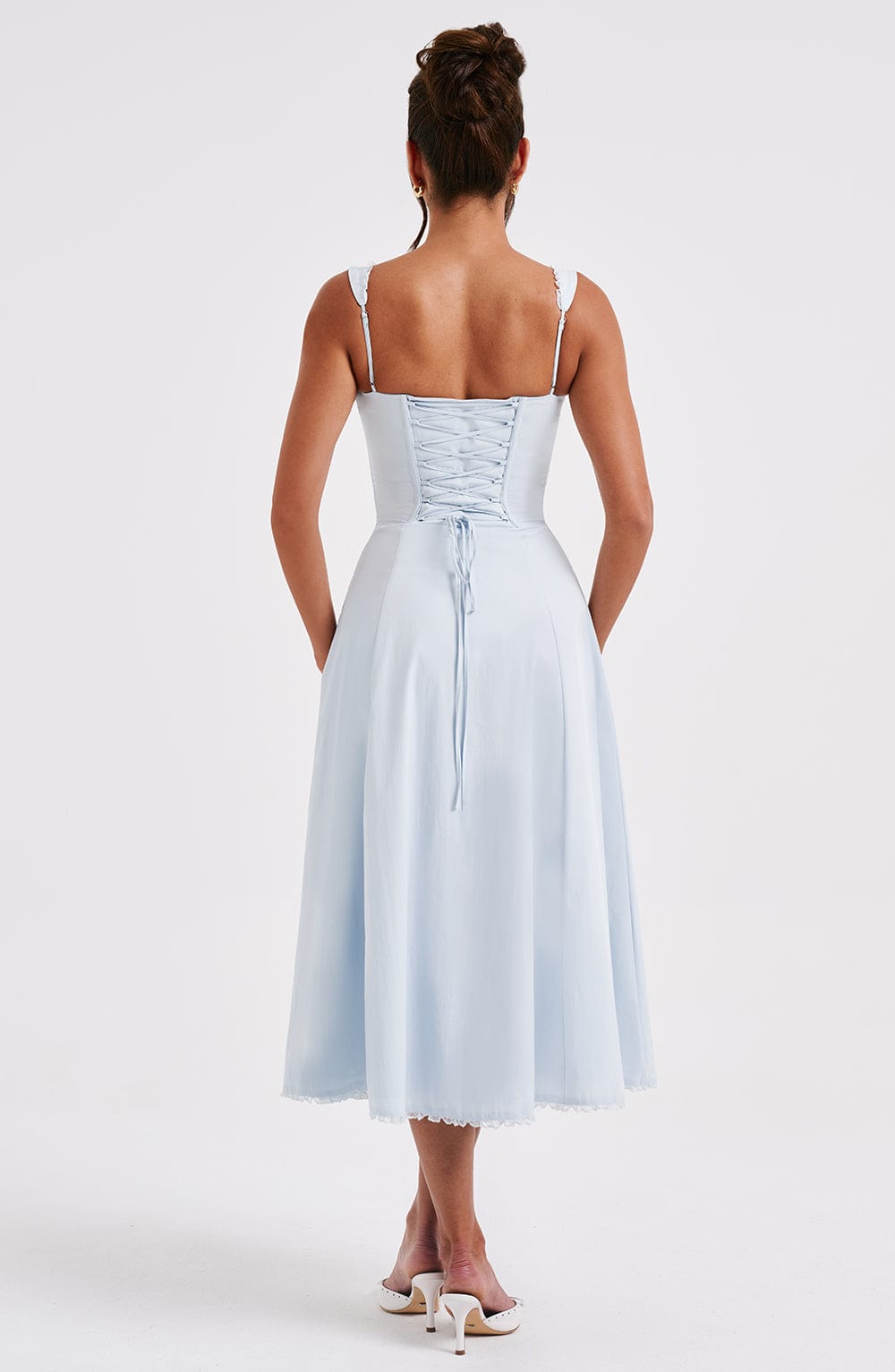 Ulrika - Powder blue corset midi dress with thigh split