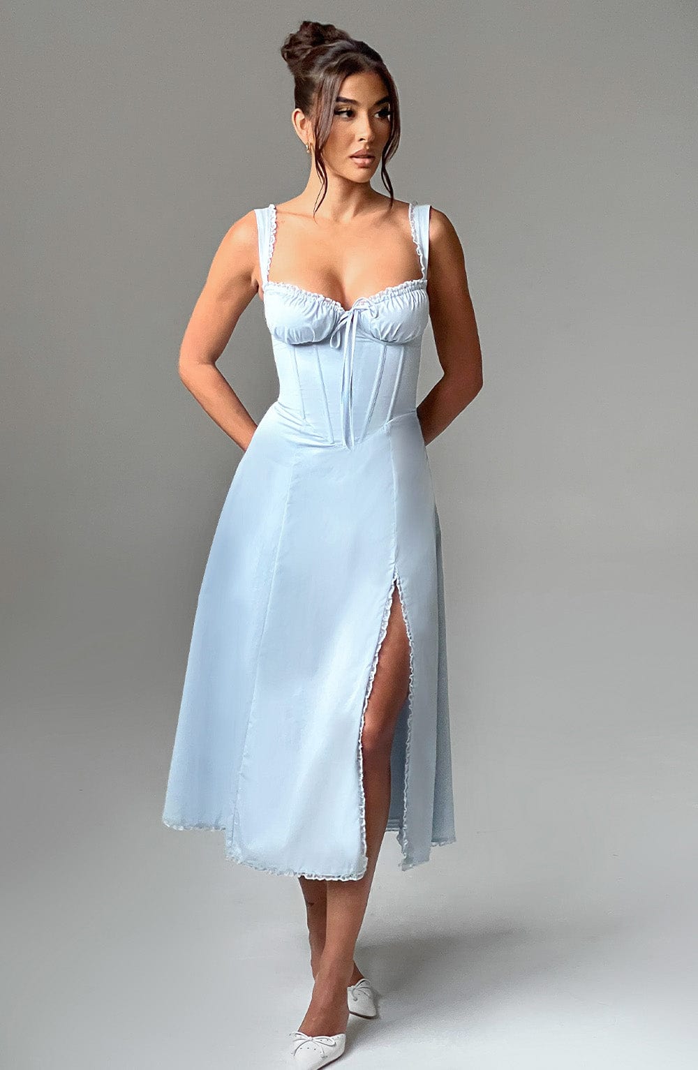 Ulrika - Powder blue corset midi dress with thigh split