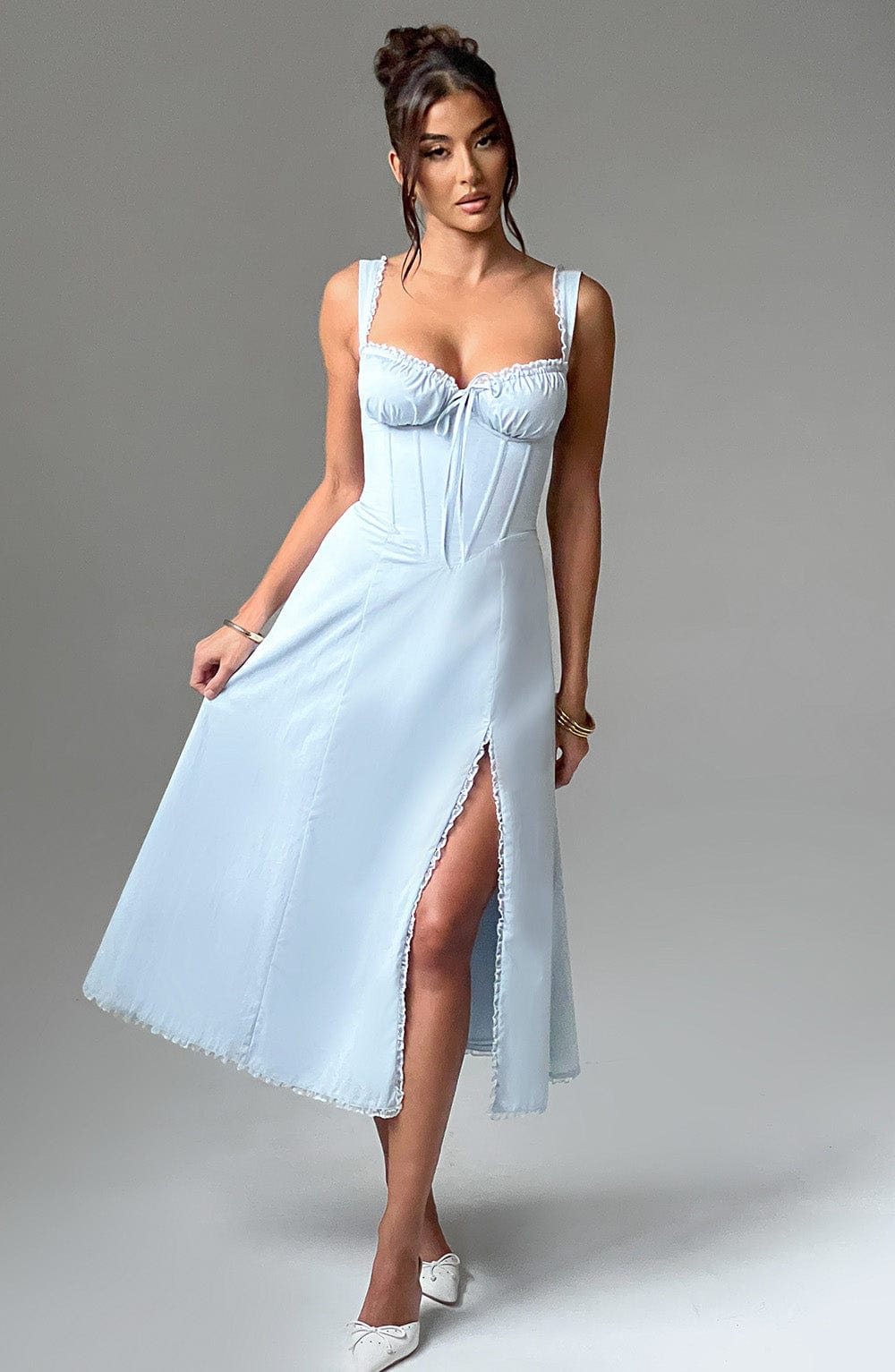Ulrika - Powder blue corset midi dress with thigh split