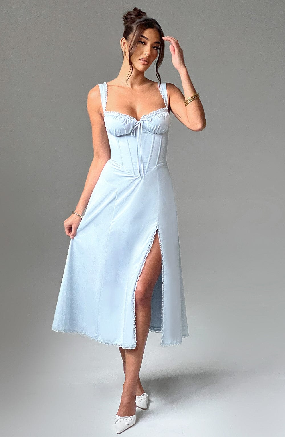 Ulrika - Powder blue corset midi dress with thigh split