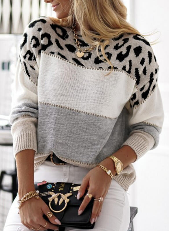 Pascaline - Leopard print colour block knit jumper