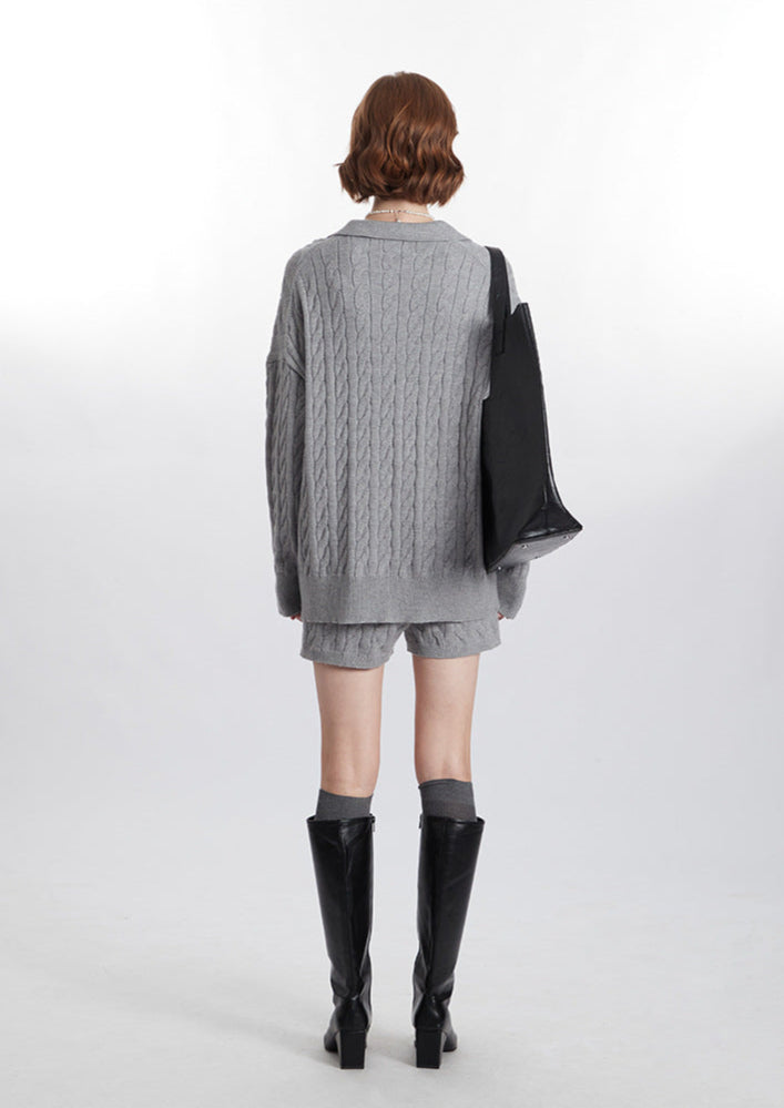 Matilda - Oversized cable knit polo jumper