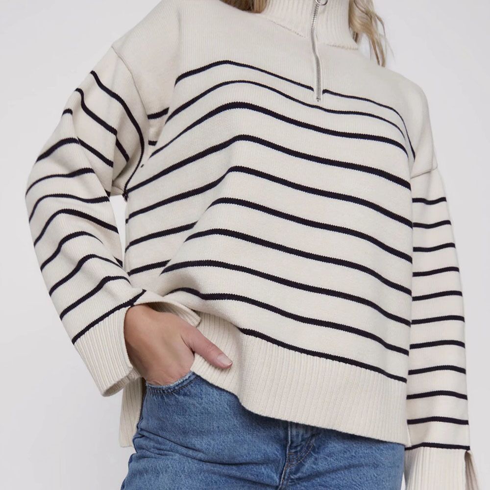 Marina - Oversized breton stripe quarter zip jumper