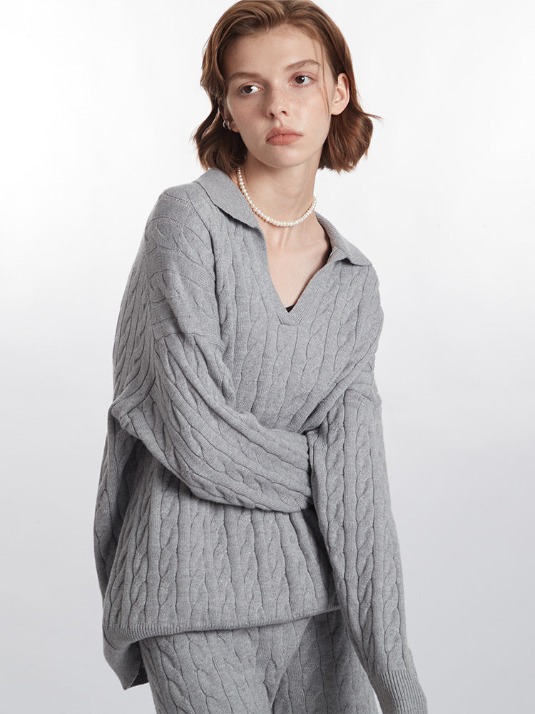 Matilda - Oversized cable knit polo jumper