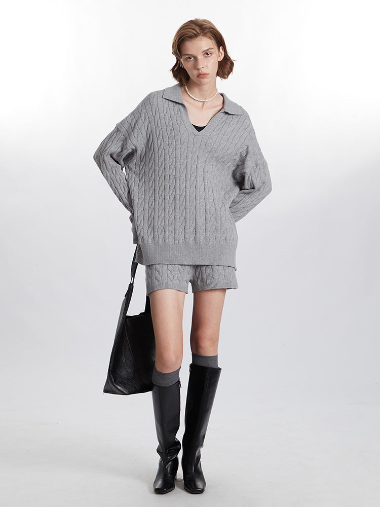 Matilda - Oversized cable knit polo jumper
